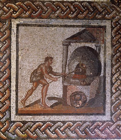 Panadero y horno de pan, originalmente de Saint-Romain-en-Gal, Ródano-Alpes, Francia, siglo III d.C. (mosaico) de Roman